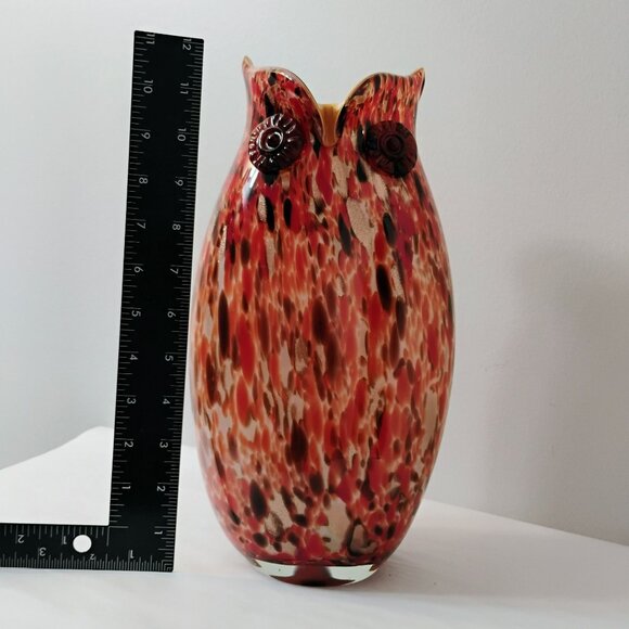 Murano Hand Blown Art Glass Owl Multicolor Vase, Colorful Bird-Shape Speckled - Picture 6 of 15